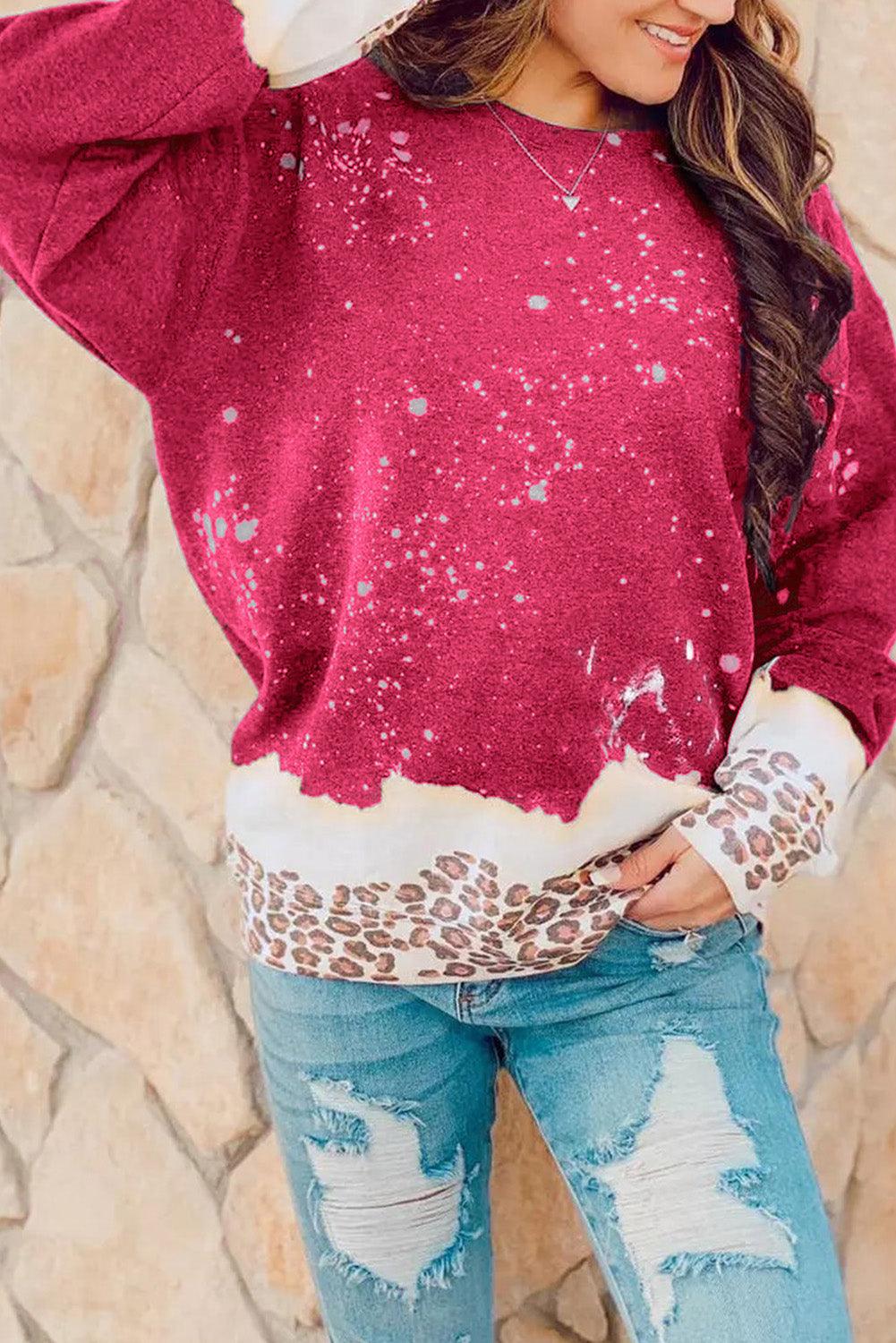 Leopard Bleached Heart Graphic Pullover Sweatshirt