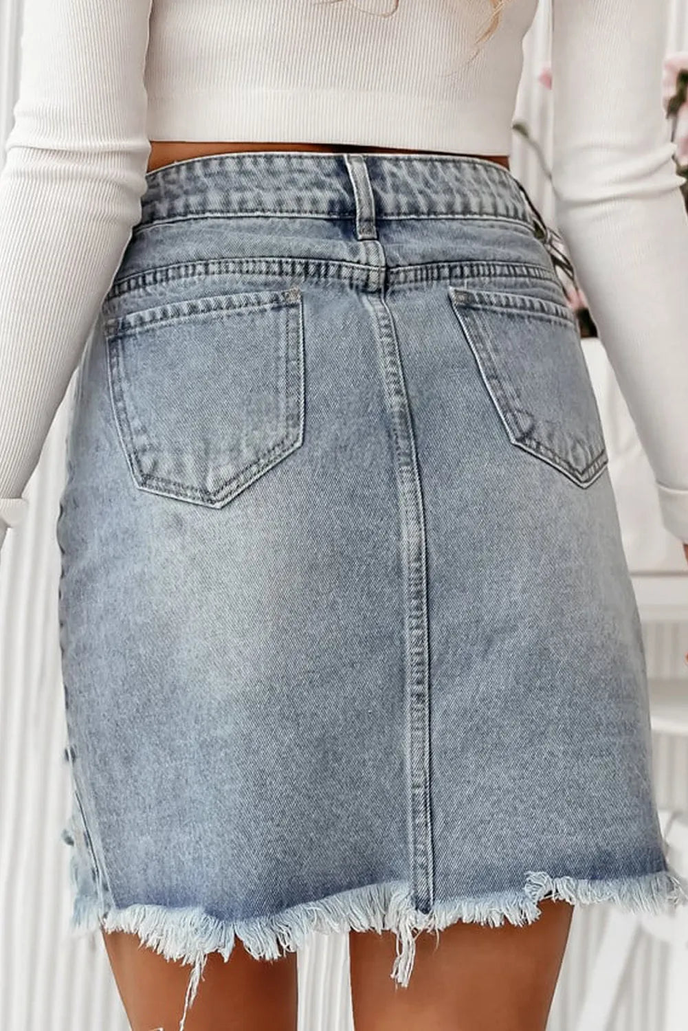 Distressed Raw Hem Heart Mini Denim Skirt