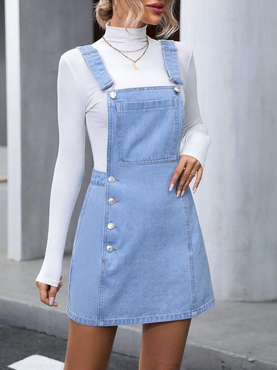 Wide Strap Denim Overall Dress