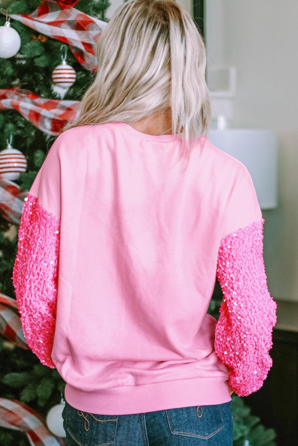 Pink  LOVE Chenille  Sequin Sleeve Top