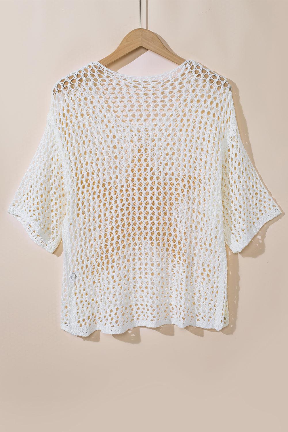 White Star Graphic Crochet Knitted  Top