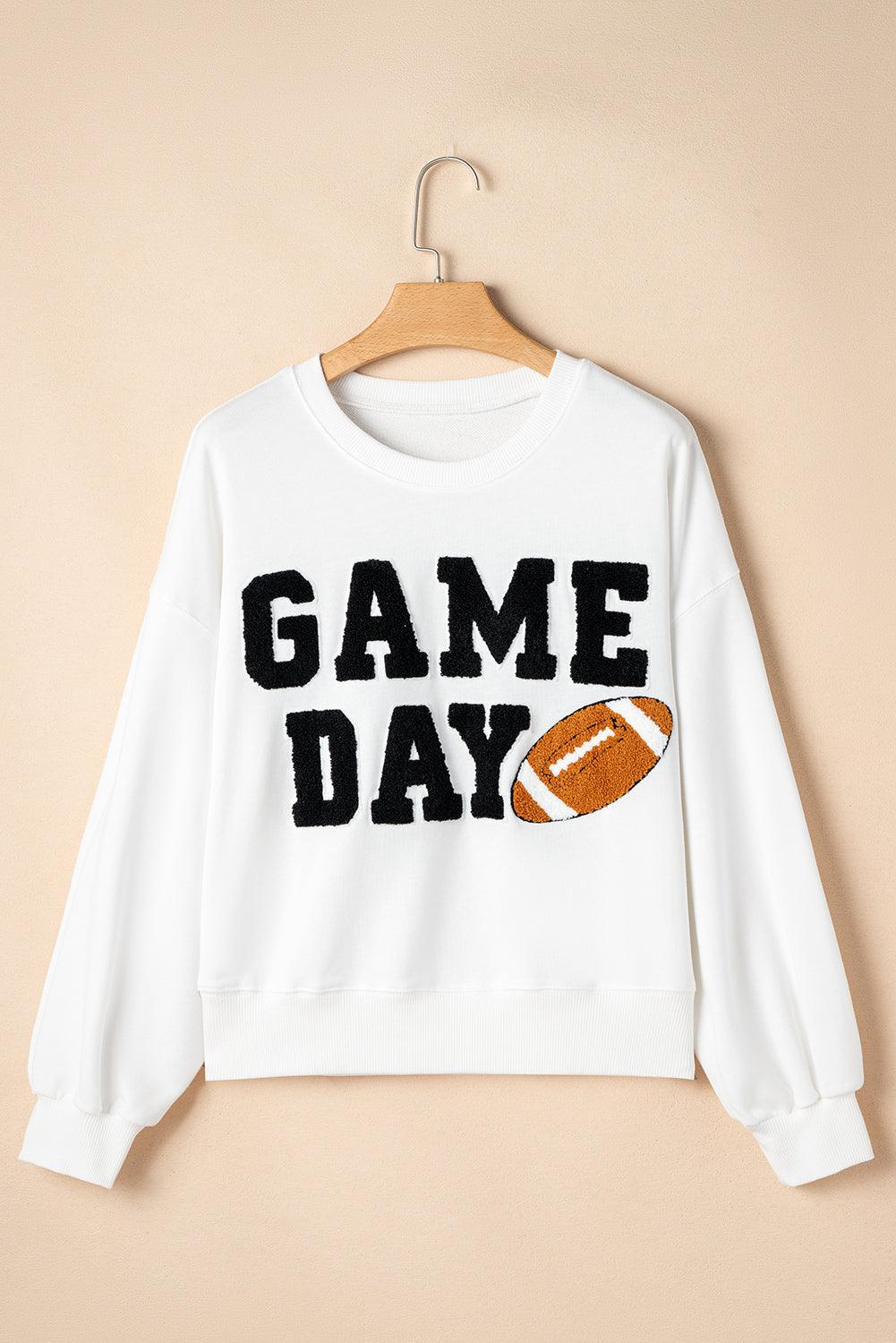 White GAME DAY Graphic Varsity Pullover Sweatshirt