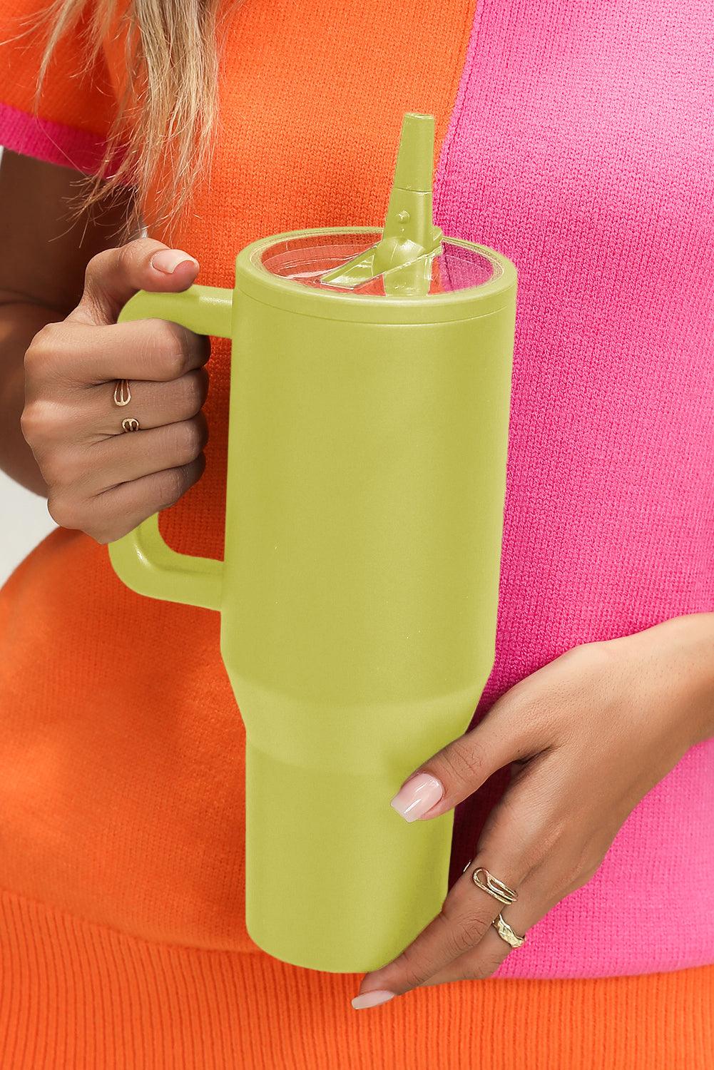 Pear Green Frosted Stainless Handle Large Vacuum Cup with Straw 40oz