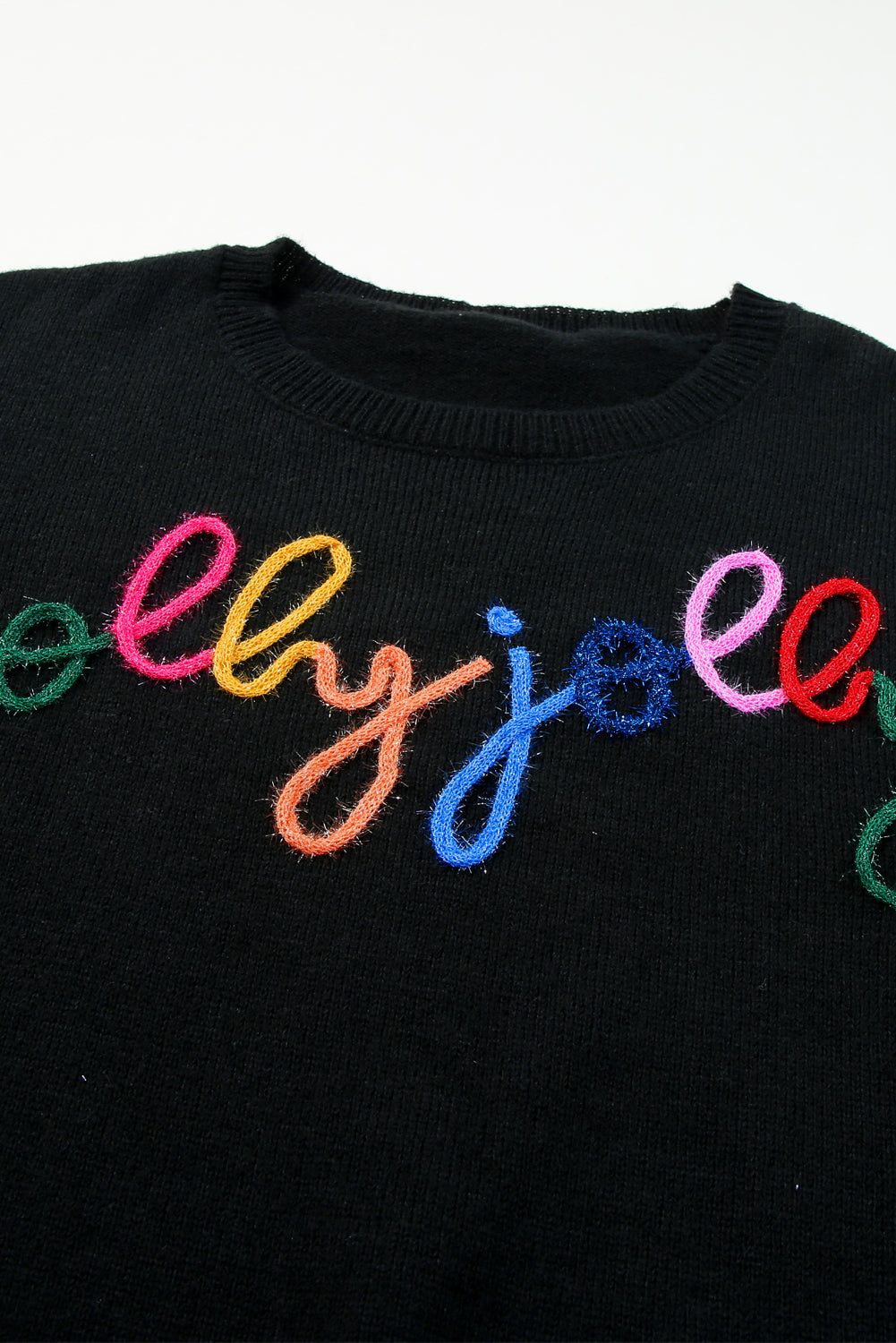 Glitter Print Round Neck Casual Sweater