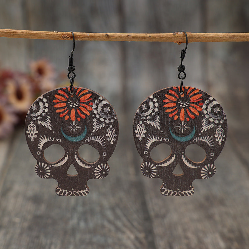 Hook Wooden Skeleton Earrings