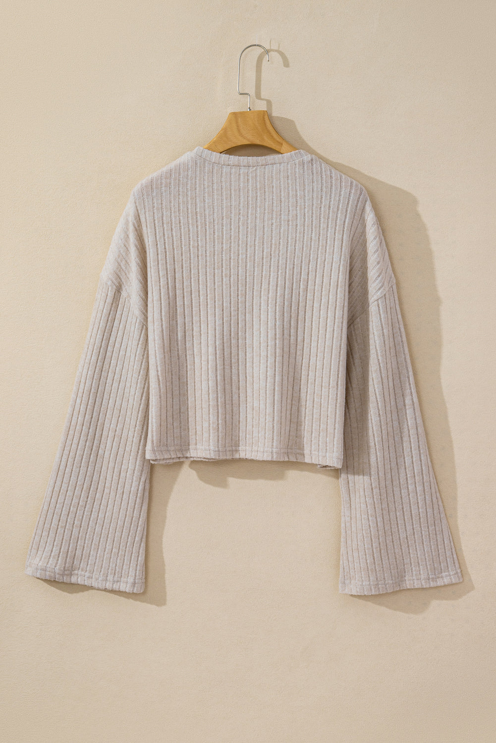 Ribbed Knit Bell Sleeve Crop Top Drawstring Pants Set