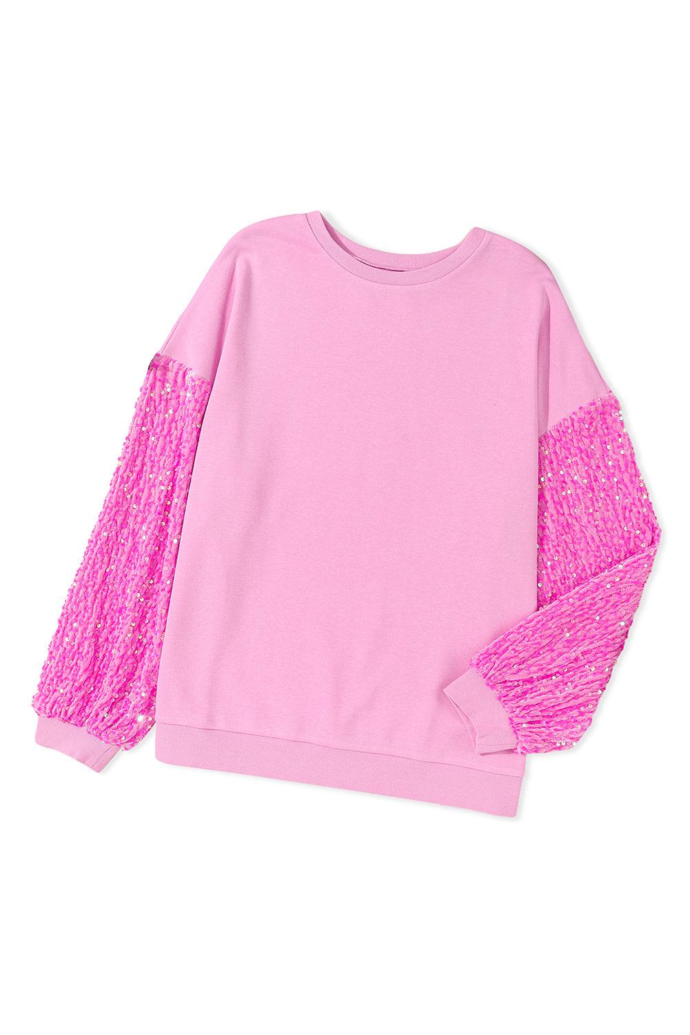 Pink  LOVE Chenille  Sequin Sleeve Top