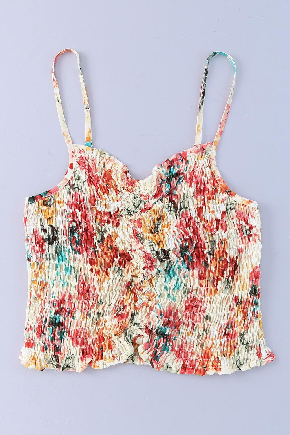 Floral Print Smocked Ruched Tank Top