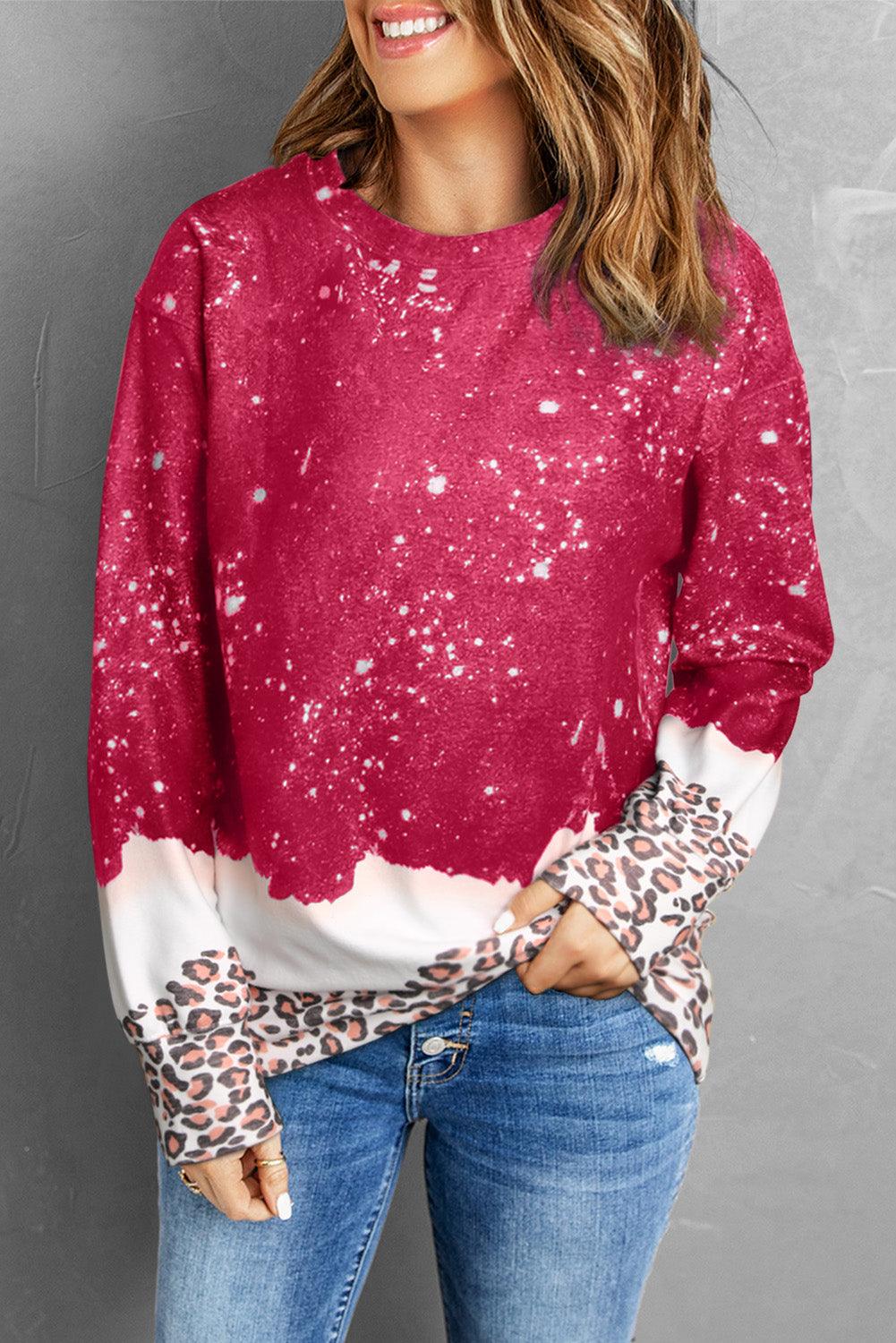 Leopard Bleached Heart Graphic Pullover Sweatshirt