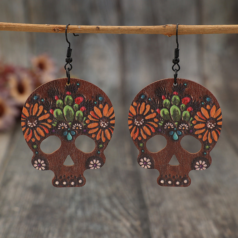 Hook Wooden Skeleton Earrings