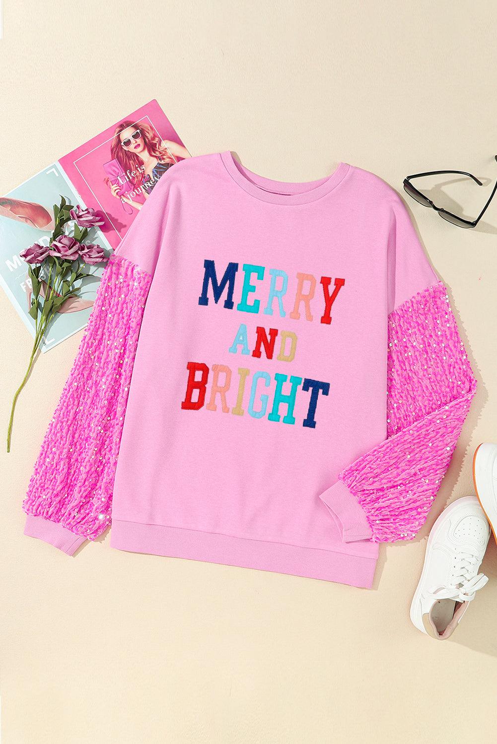 Pink  LOVE Chenille  Sequin Sleeve Top