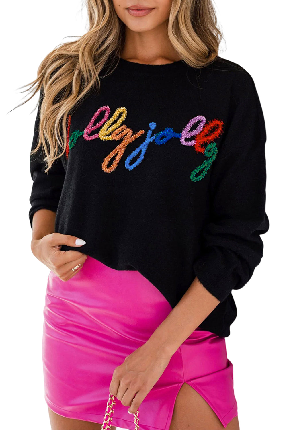 Pink Howdy Heart Graphic Round Neck Casual Sweater