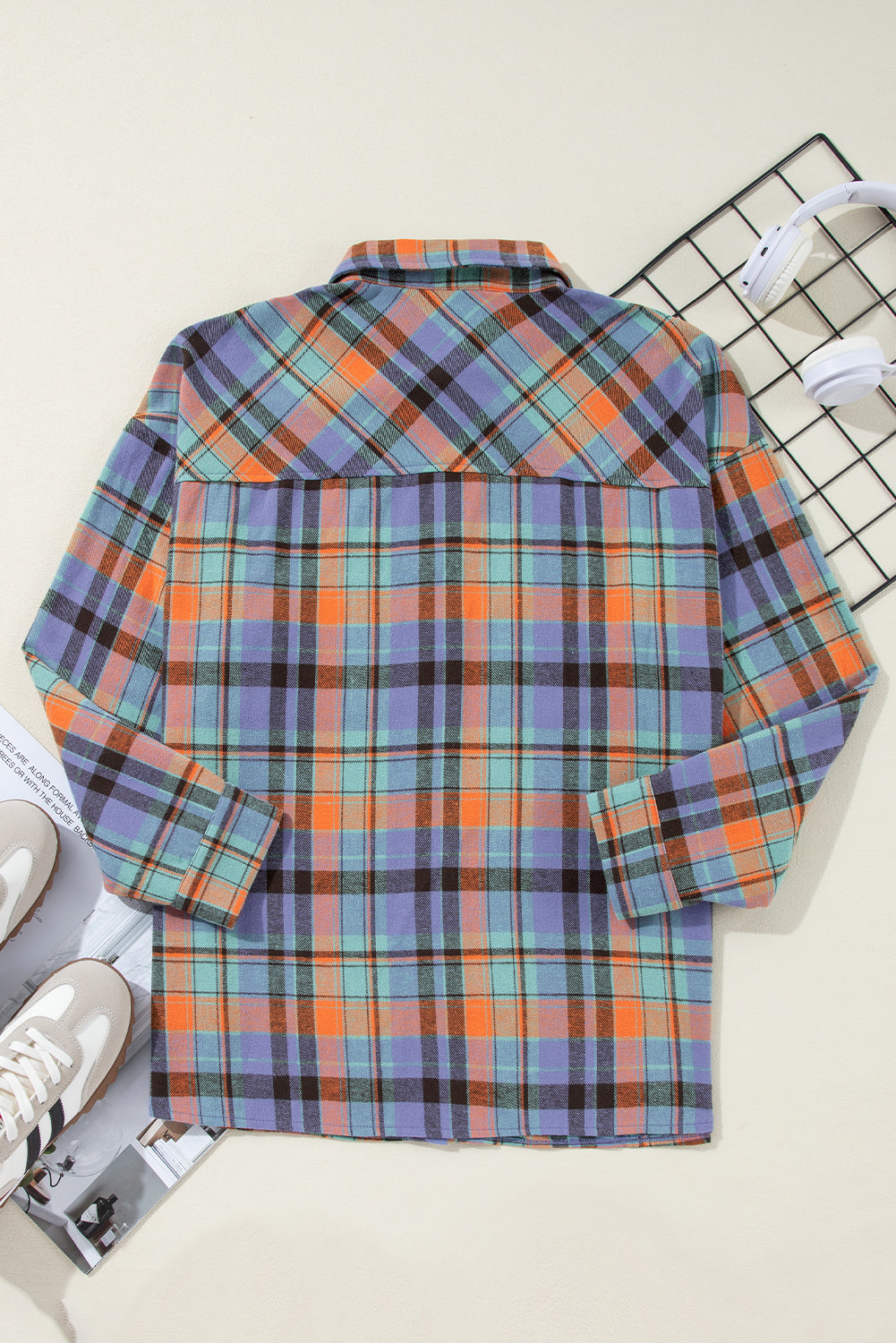 Orange Plaid Print Loose Vintage Shirt