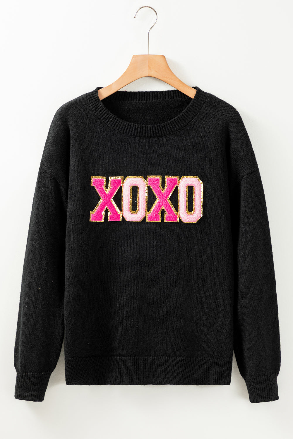 Glitter Print Round Neck Casual Sweater