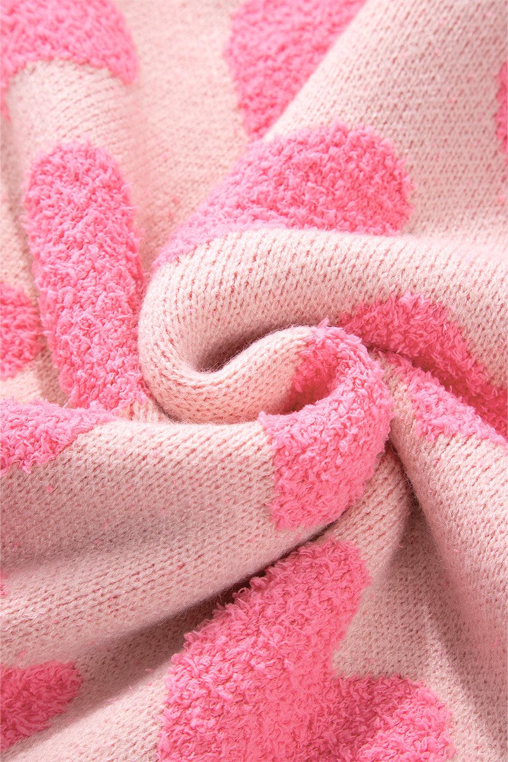 Light Pink Valentine’s Day Heart Jacquard Knit Sweater