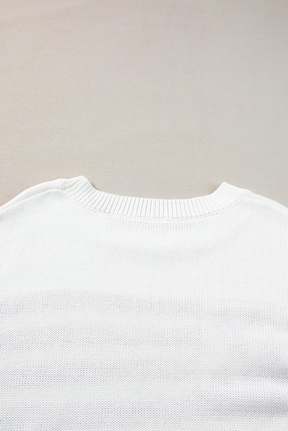 White American Flag Cable Knit Drop Shoulder Sweater