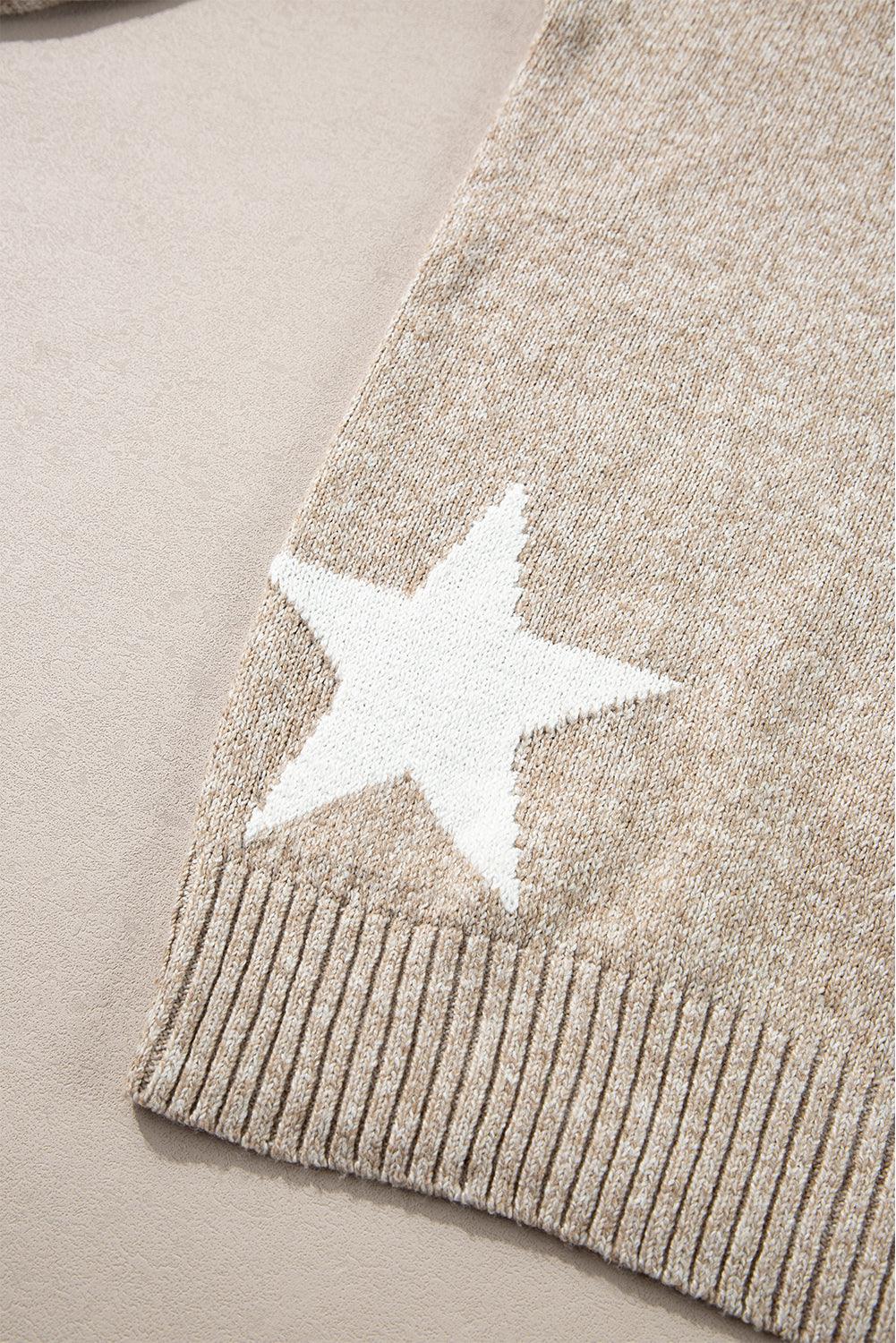 Khaki Star Pattern Drop Shoulder Sweater