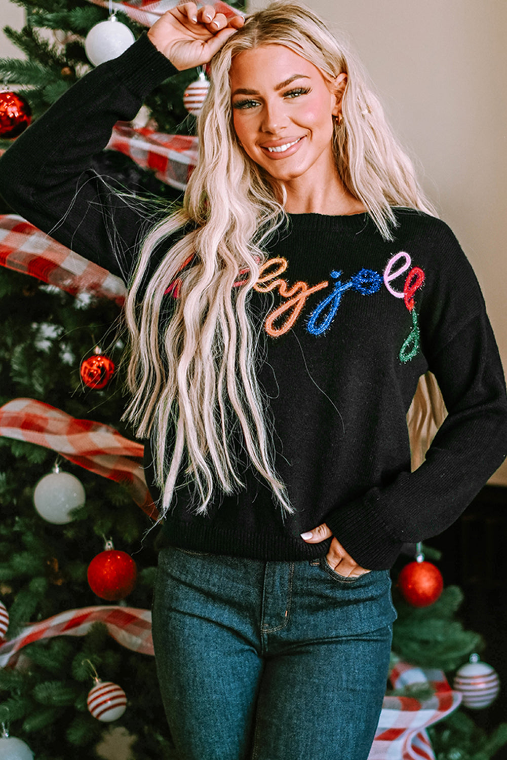 Pink Howdy Heart Graphic Round Neck Casual Sweater
