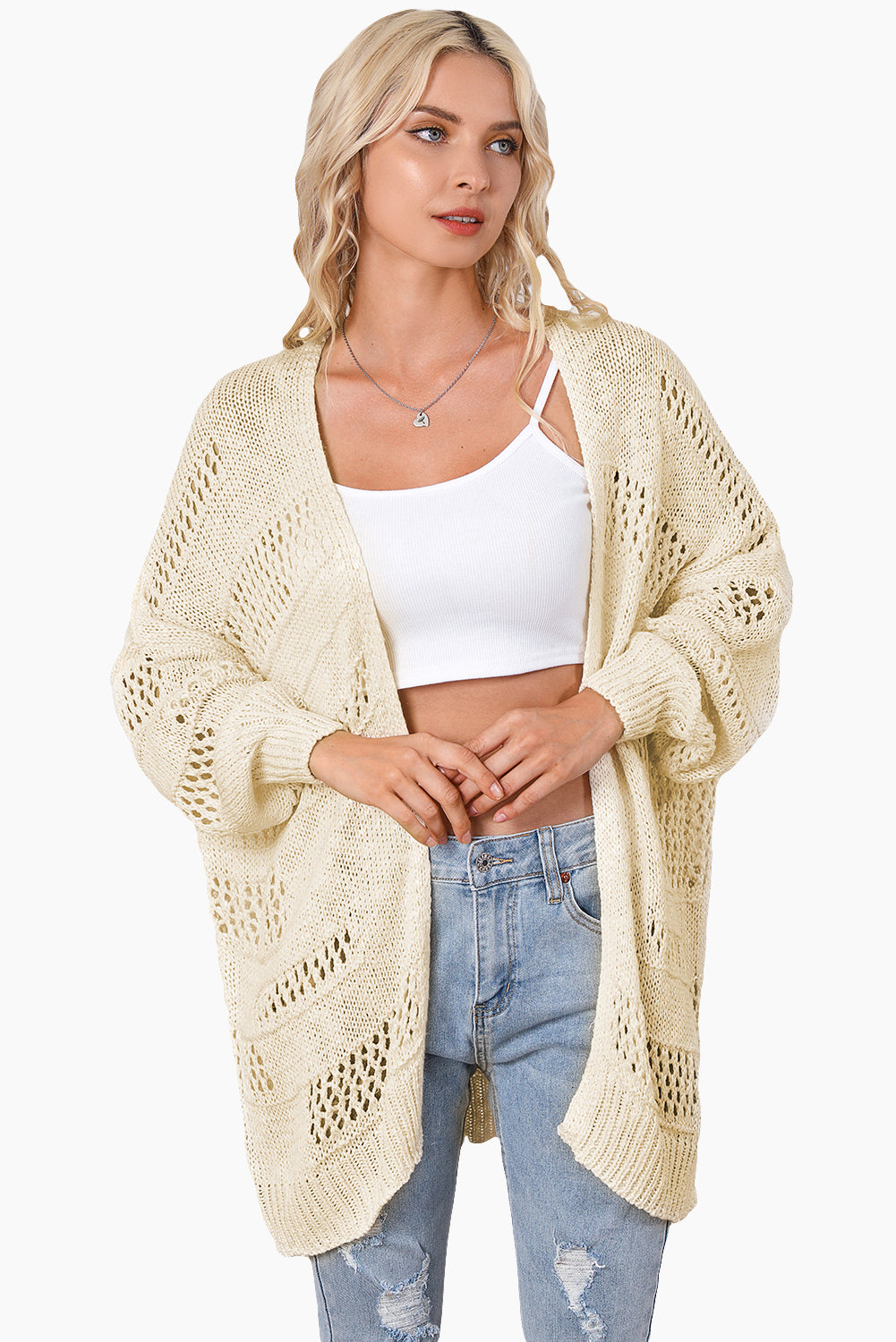 Hollowed Knit Dolman Sleeve Cardigan