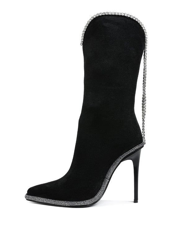 Ashipa Diamante Chain Detail Calf Boots