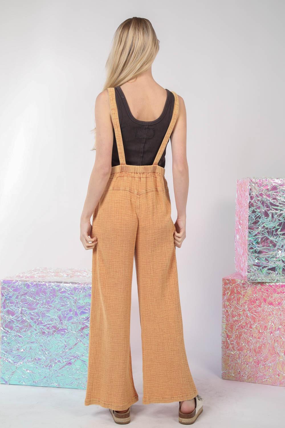 VERY J Texture Washed Wide Leg Overalls