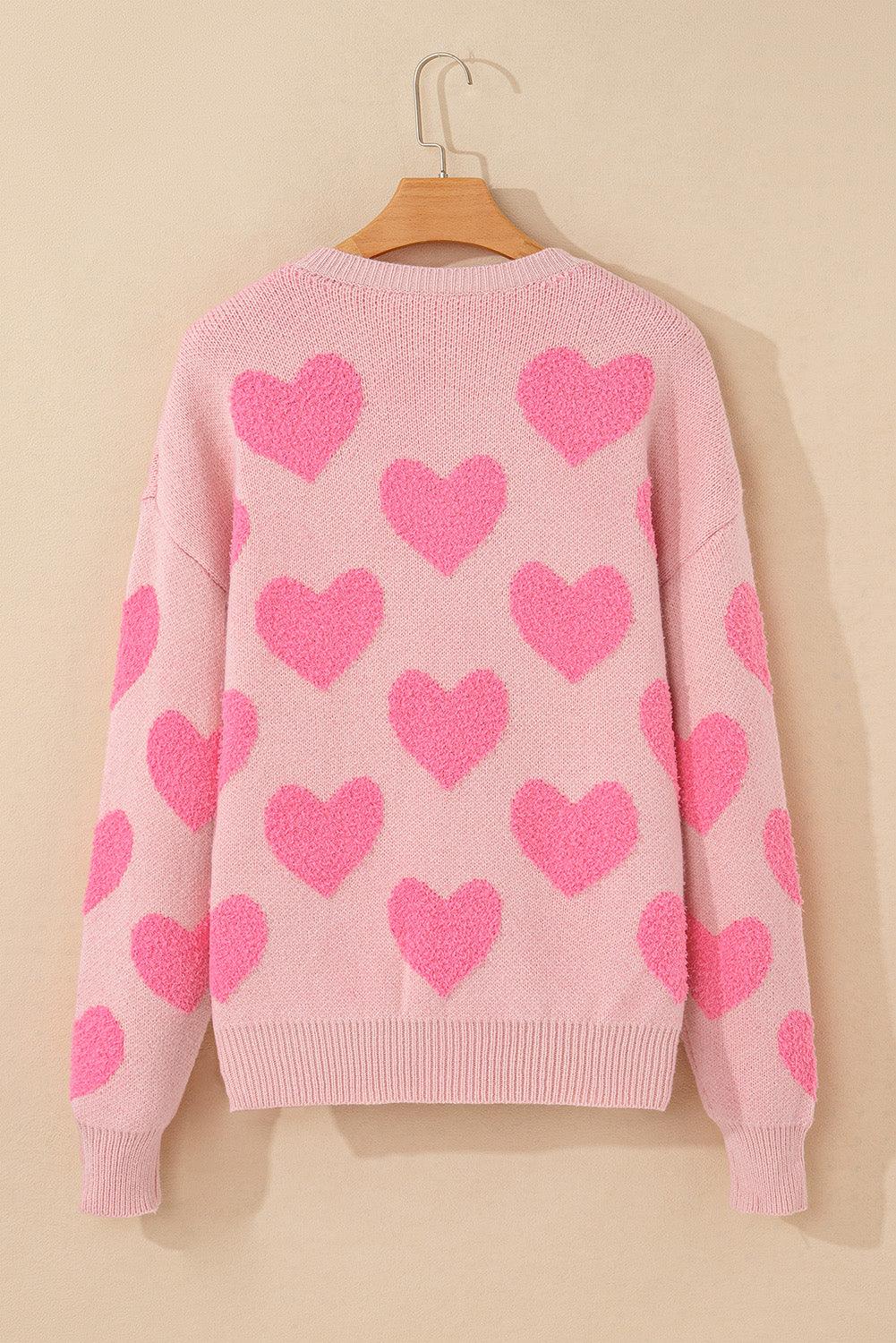 Light Pink Valentine’s Day Heart Jacquard Knit Sweater