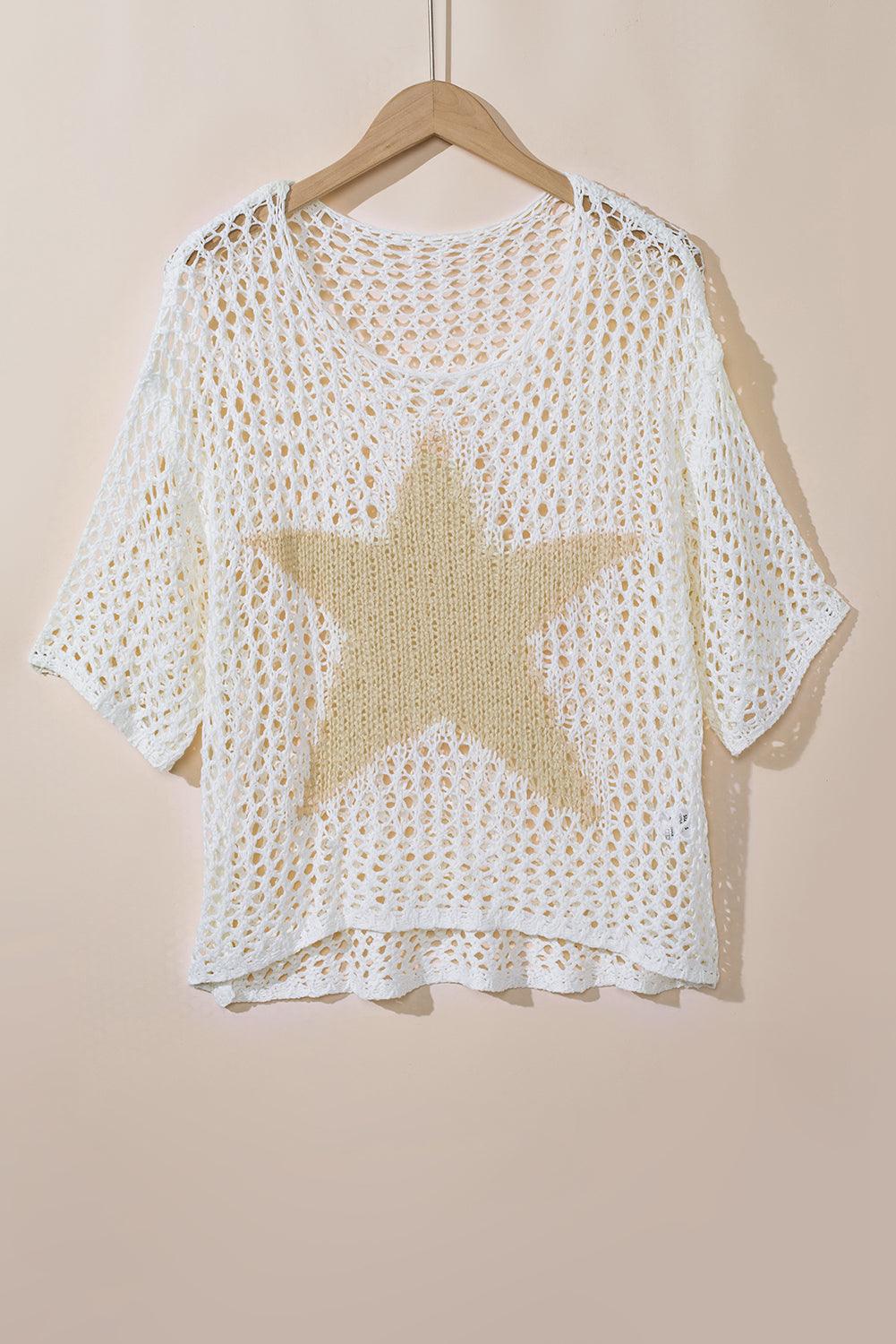 White Star Graphic Crochet Knitted  Top