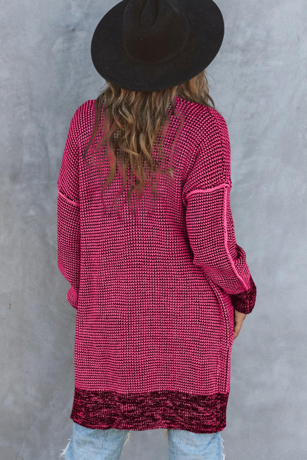 Rose Plaid Knitted Long Open Front Cardigan