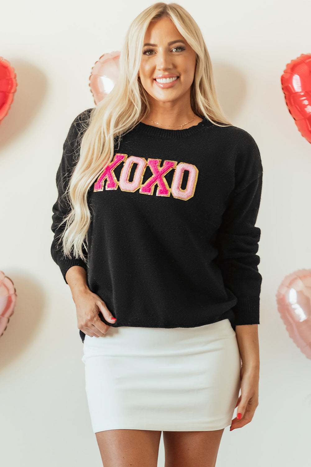 Pink Howdy Heart Graphic Round Neck Casual Sweater