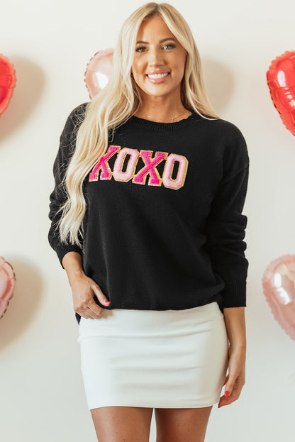 Glitter Print Round Neck Casual Sweater