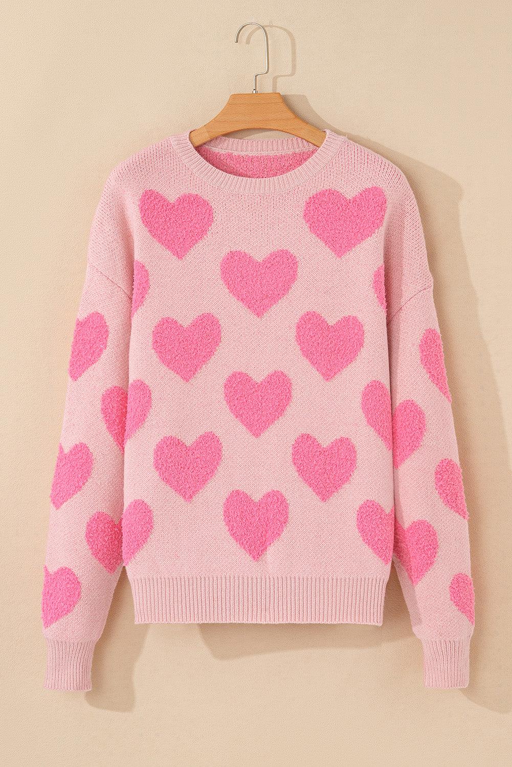 Light Pink Valentine’s Day Heart Jacquard Knit Sweater