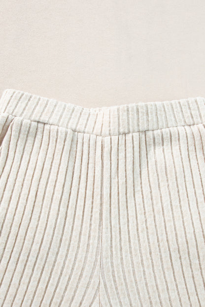 Ribbed Knit Bell Sleeve Crop Top Drawstring Pants Set