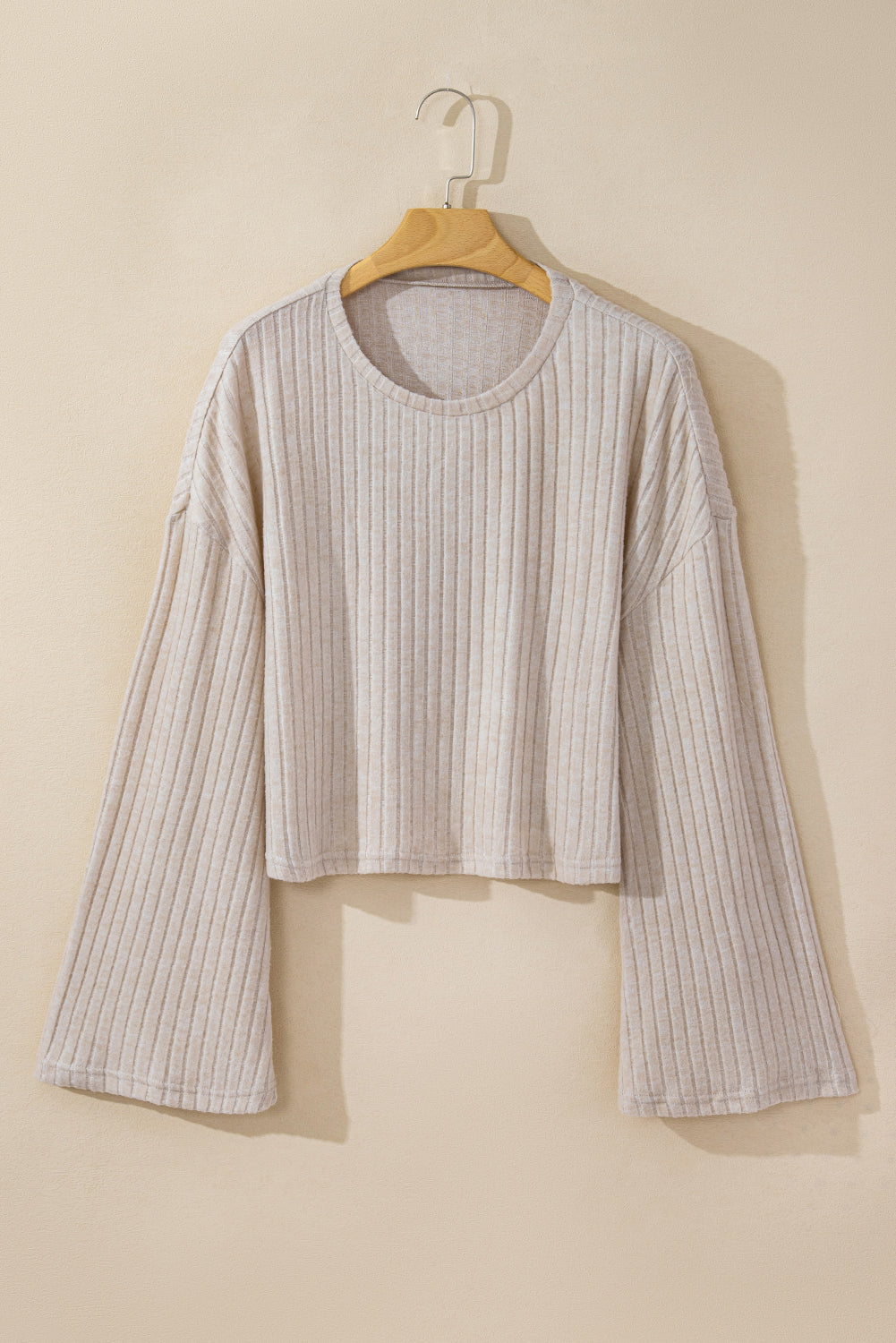 Ribbed Knit Bell Sleeve Crop Top Drawstring Pants Set