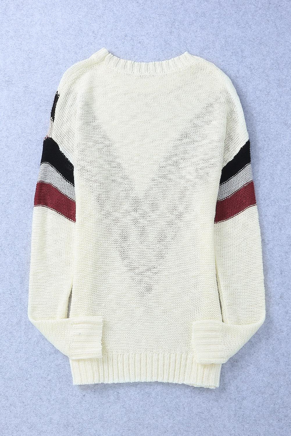 Multicolor Chevron Striped Drop Shoulder Sweater