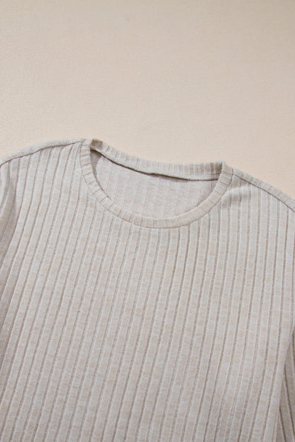Ribbed Knit Bell Sleeve Crop Top Drawstring Pants Set