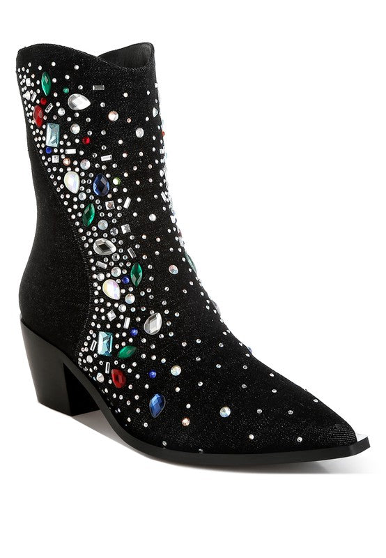 Starlit Multi Color Stones Embellished Boots