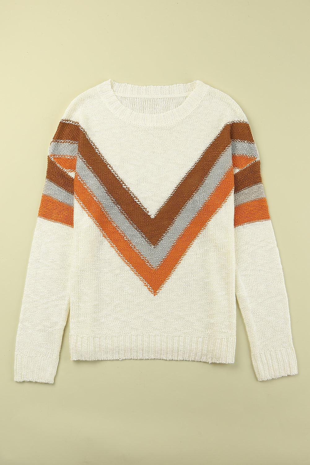 Multicolor Chevron Striped Drop Shoulder Sweater