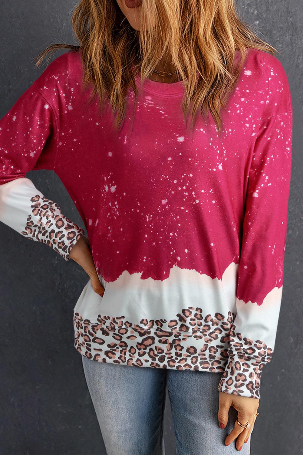 Leopard Bleached Heart Graphic Pullover Sweatshirt