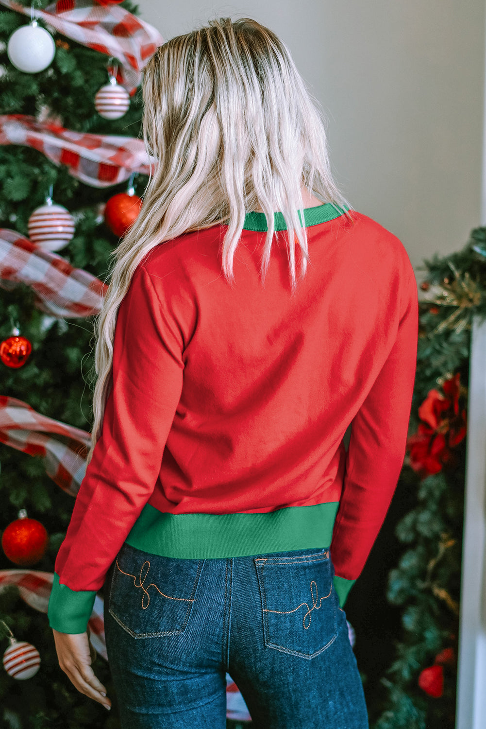 Glitter Print Round Neck Casual Sweater