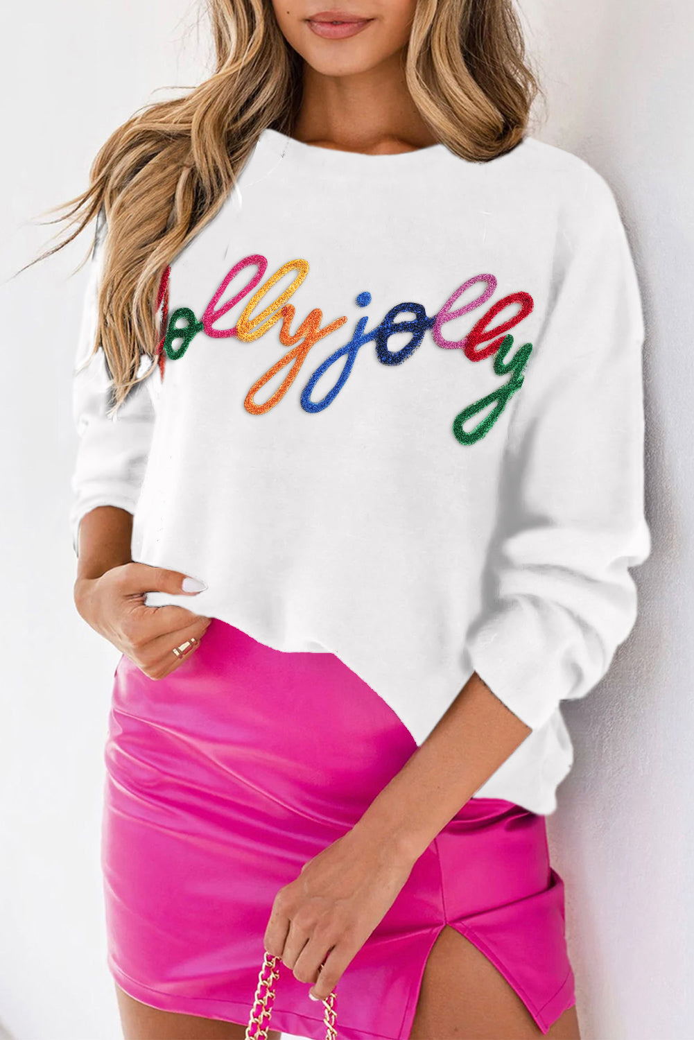 Glitter Print Round Neck Casual Sweater