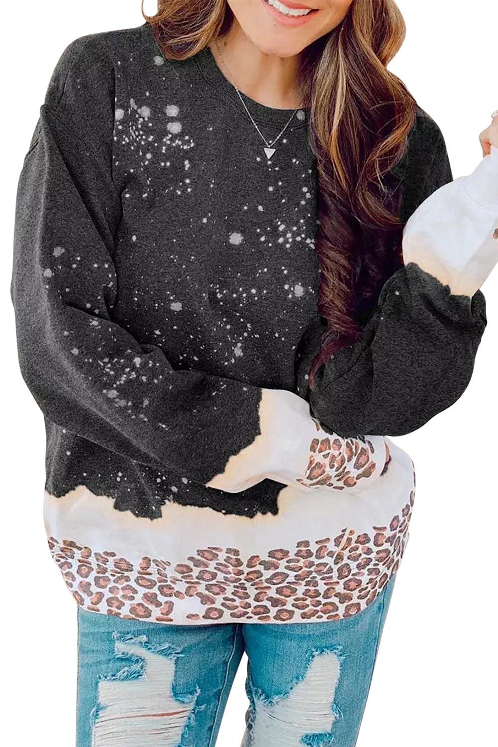 Leopard Bleached Heart Graphic Pullover Sweatshirt