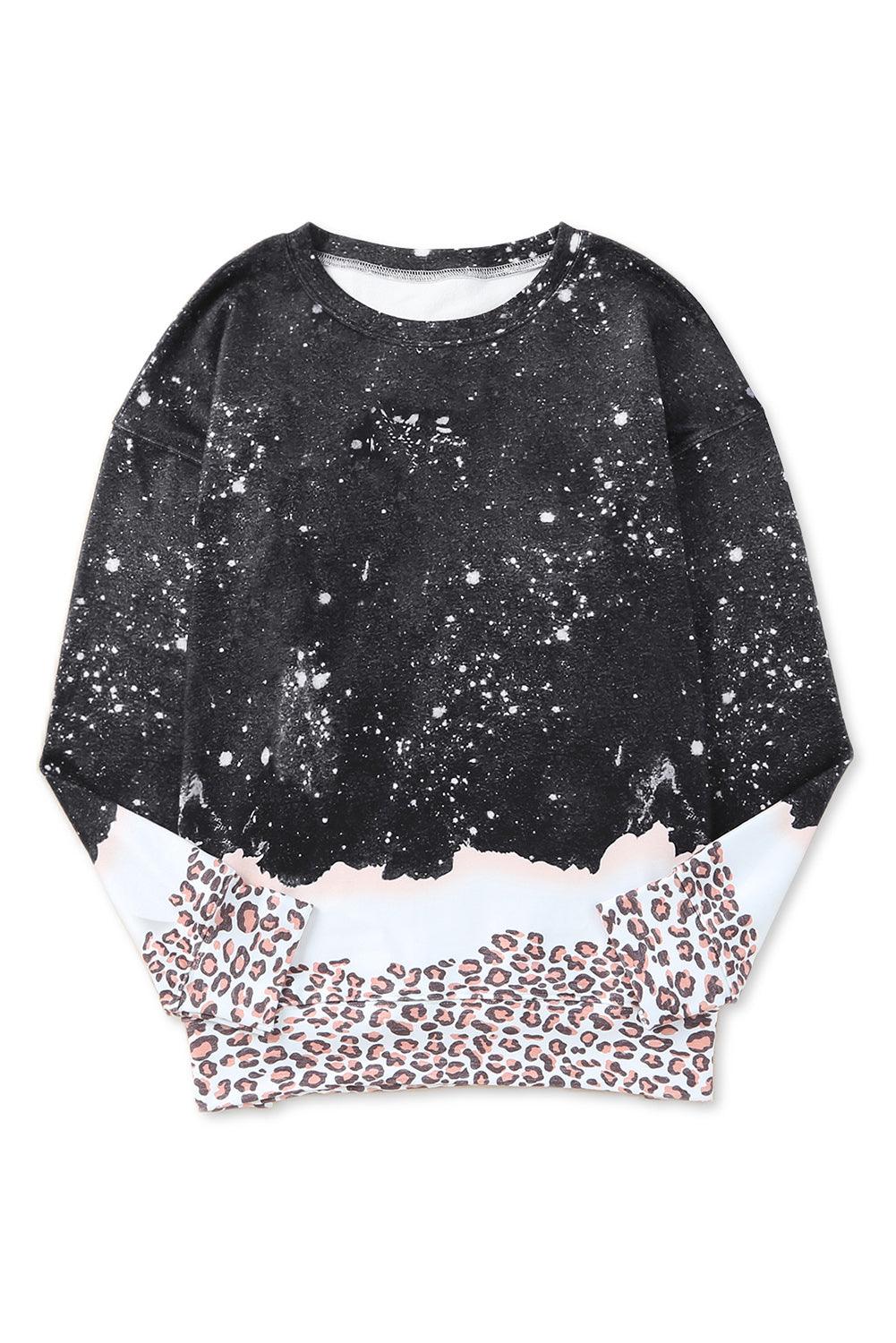 Leopard Bleached Heart Graphic Pullover Sweatshirt