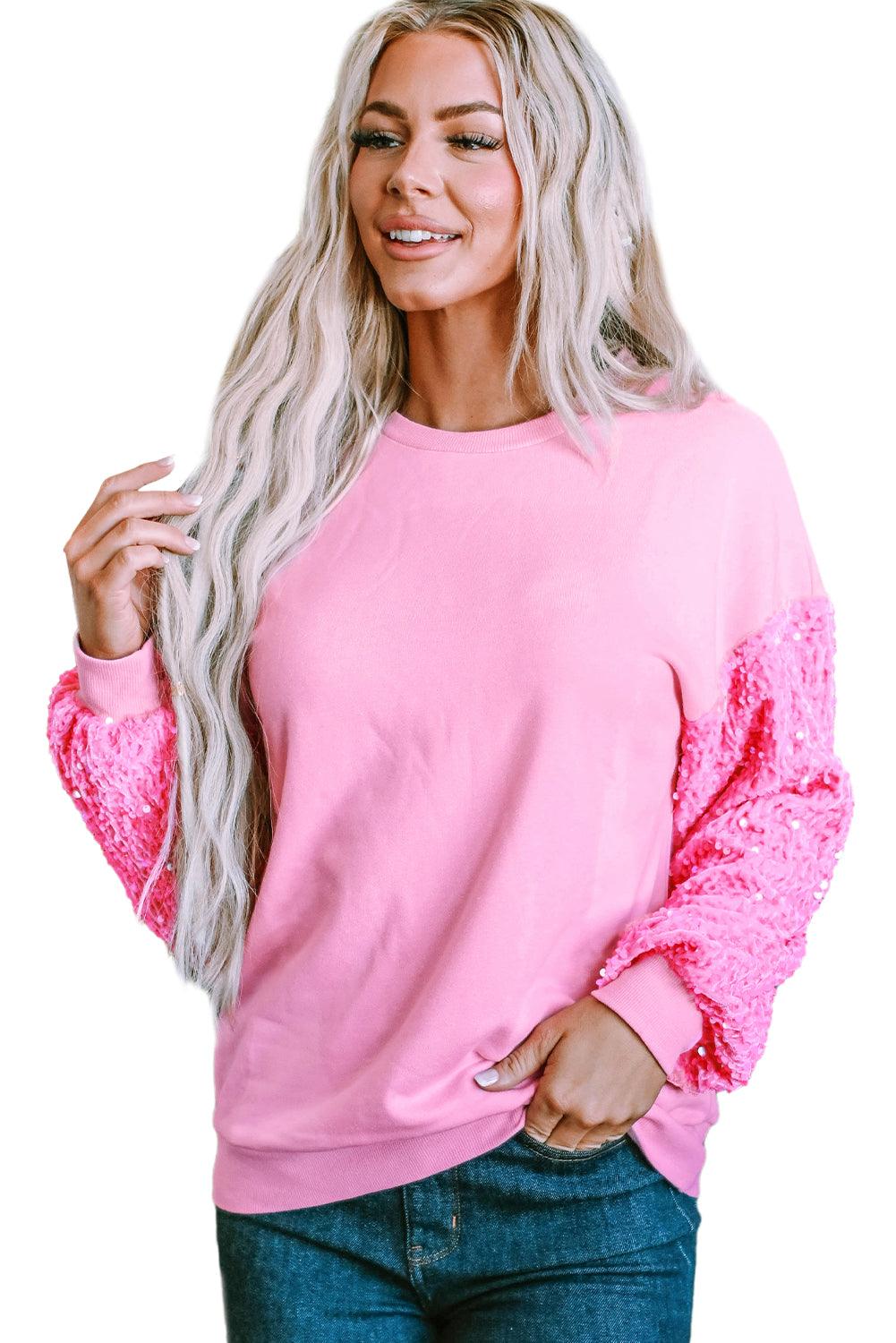 Pink  LOVE Chenille  Sequin Sleeve Top