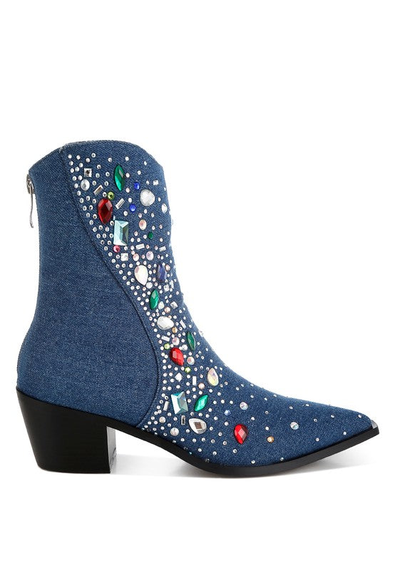 Starlit Multi Color Stones Embellished Boots