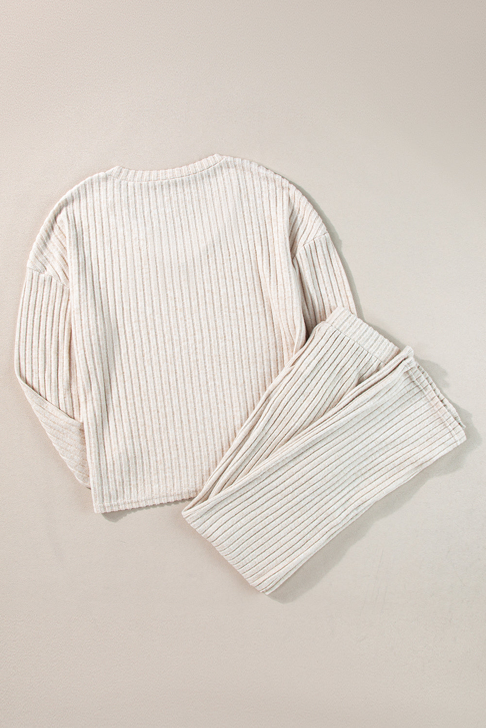 Ribbed Knit Bell Sleeve Crop Top Drawstring Pants Set