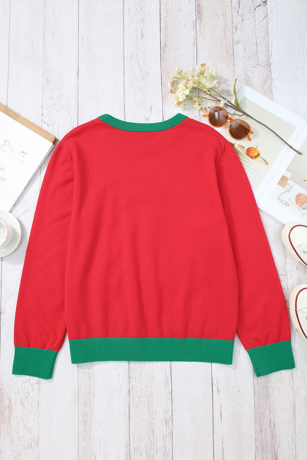 Glitter Print Round Neck Casual Sweater