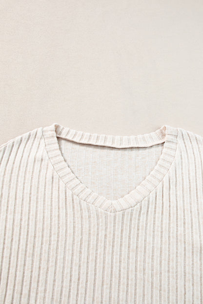 Ribbed Knit Bell Sleeve Crop Top Drawstring Pants Set