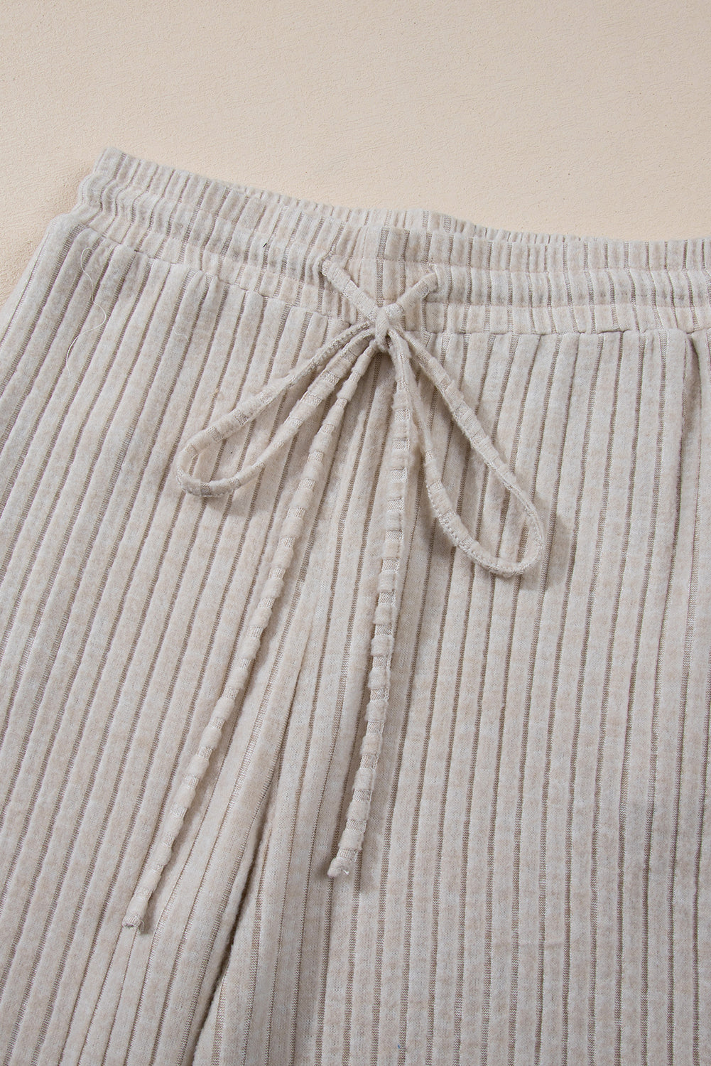 Ribbed Knit Bell Sleeve Crop Top Drawstring Pants Set
