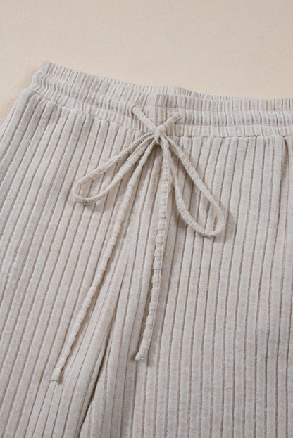 Ribbed Knit Bell Sleeve Crop Top Drawstring Pants Set