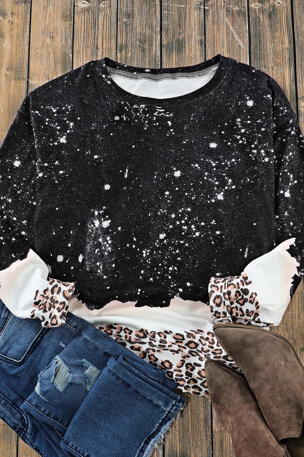 Leopard Bleached Heart Graphic Pullover Sweatshirt